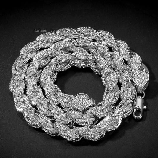 18" Silver Rope Necklace VVS Moissanite Iced Out Cuban Link Chain
