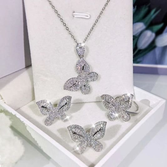 3 units - Set Knecklace Earing Ring Moissanite iced Out