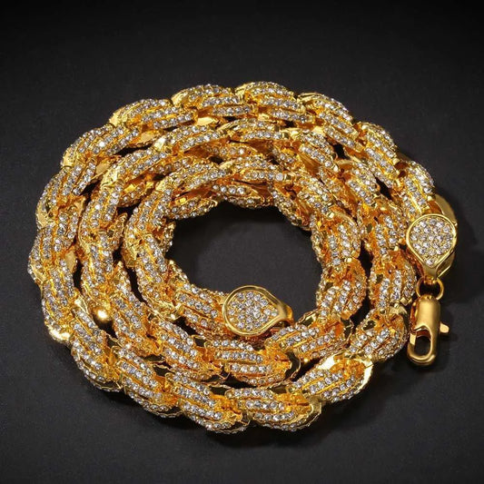 18" Necklace Rope Gold VVS Moissanite Iced Out Cuban Link Chain