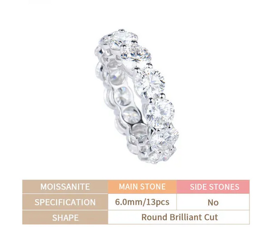 8" Ring Iced Out Diamond Moissanite Gold Plated 925 Sterling Silver