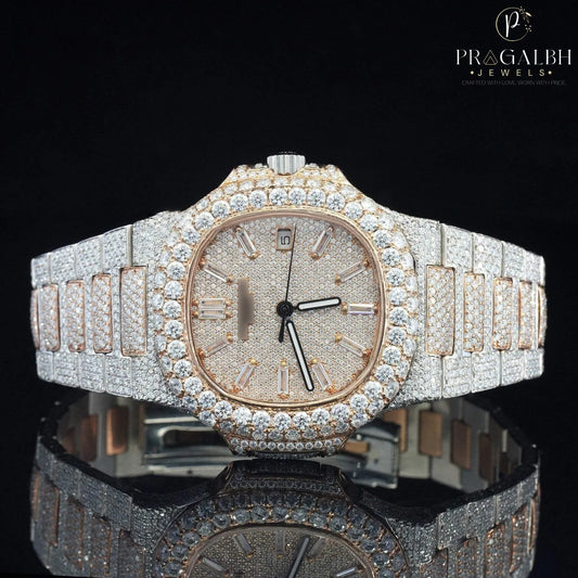 Classic Iced Out Automatic Watch – Luxury VVS Moissanite Bust down Bling Watch with Sapphire Crystal Glass for Men