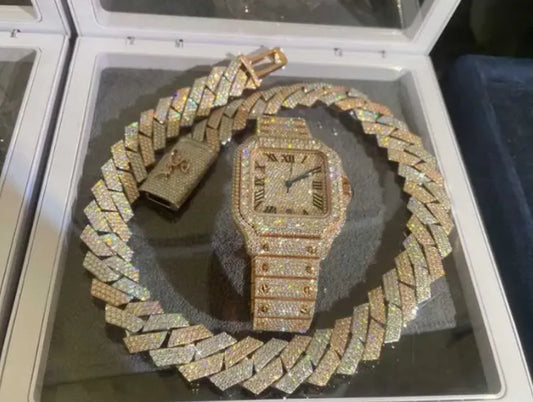 Watch + 20" 20mm Bracelet Iced Out vvs Moissanite Stainless Steel Diamond