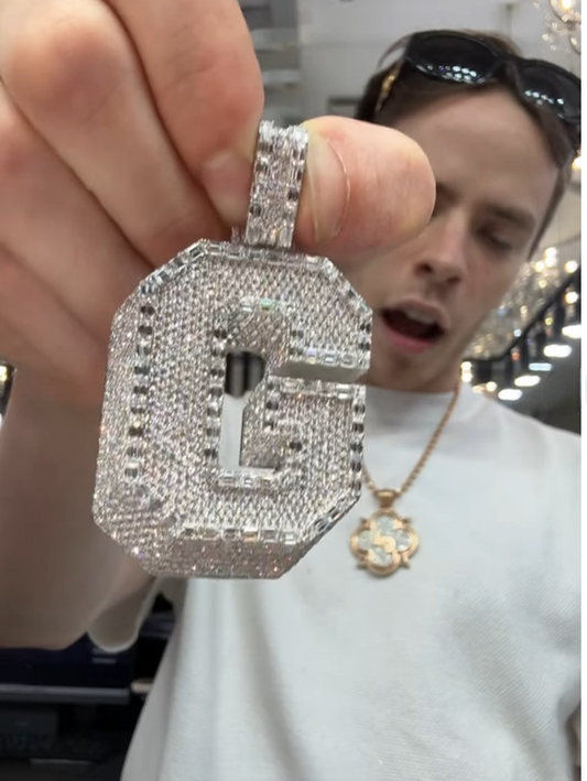 CZ Silver Initial(G) Pendant Franco Chain Set