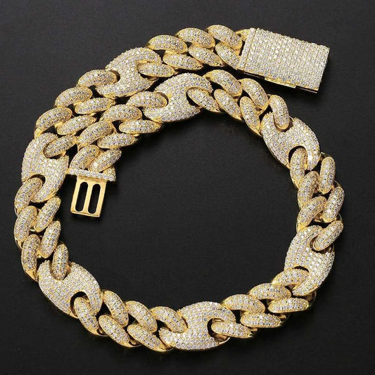 Moissanite Cuban Link Chain Necklace - 14k Gold Plated, Iced Out