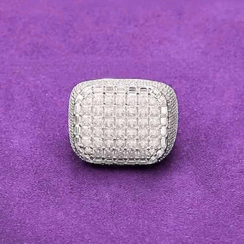 9" Ring 14K White Gold VVS Iced Out Diamond Moissanite