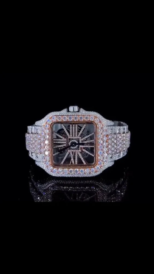 8" Iced Out Diamond Moissanite Bronze Watch