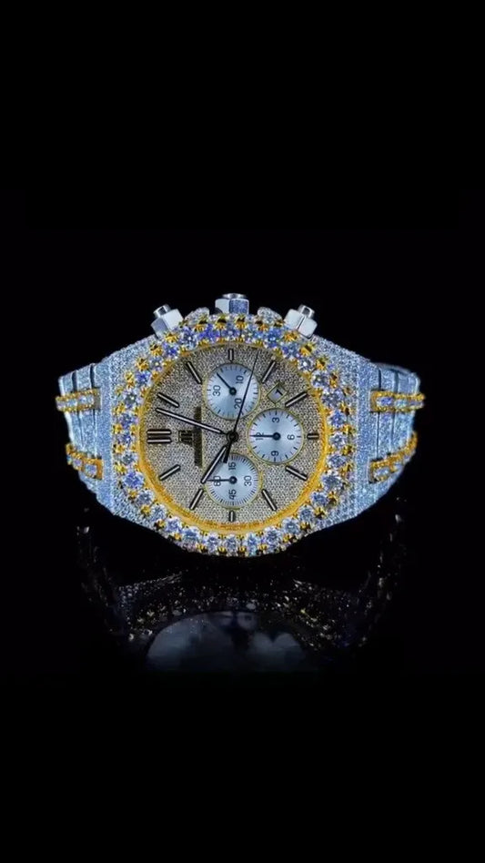 8" Iced Out Diamond Moissanite Gold Watch