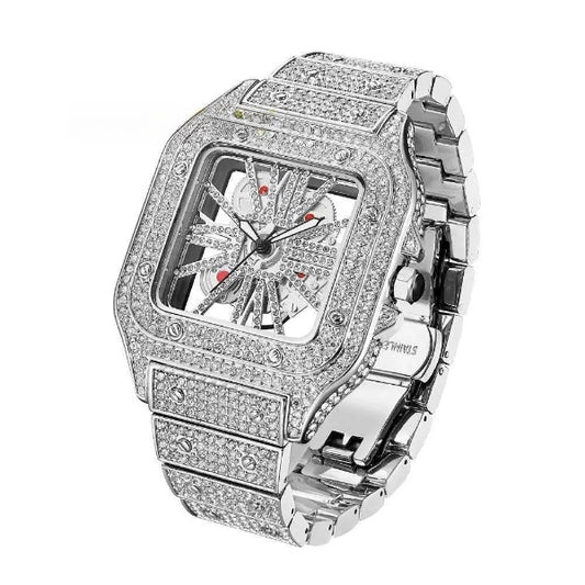 8" Iced Out Diamond Moissanite Silver Watch