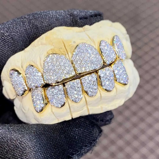Custom Sier 14k Dia/Moissanite Dental Set Iced Out Hip Hop Bg Grills Teeth Grillz