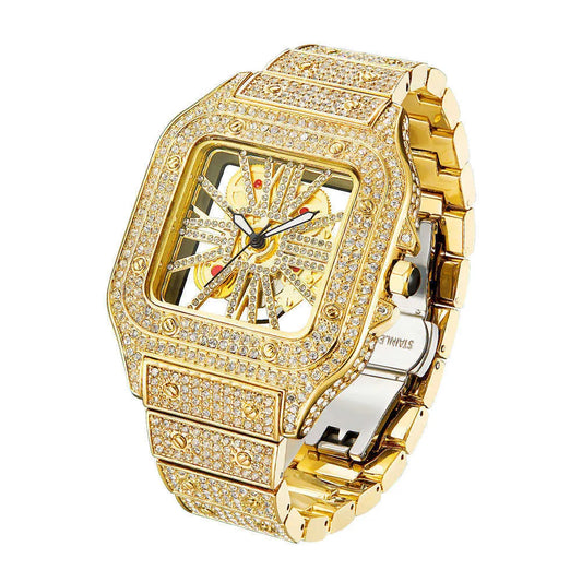8" Iced Out Diamond Moissanite  Gold Watch