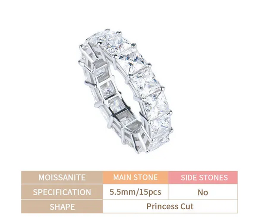 8" Ring Iced Out Diamond Moissanite Gold Plated 925 Sterling Silver