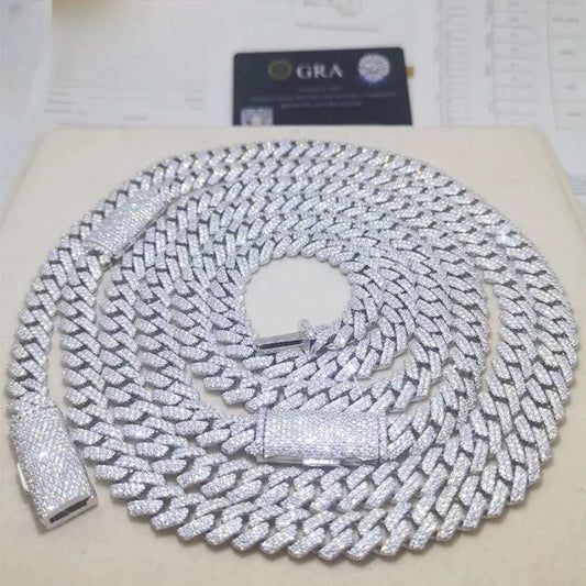 20" Necklace Moissanite 14mm Chain Cuban Link Iced Out