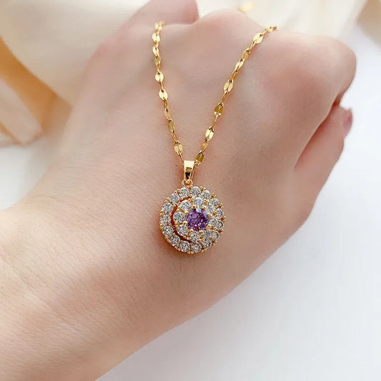 18K Gold Plated Pendant Necklace with White Gemstone Accent
