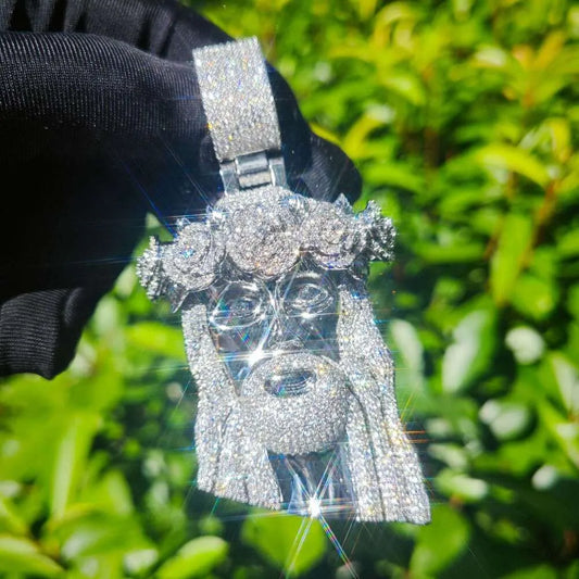 Silver Jesus Rose Iced Out Pedant