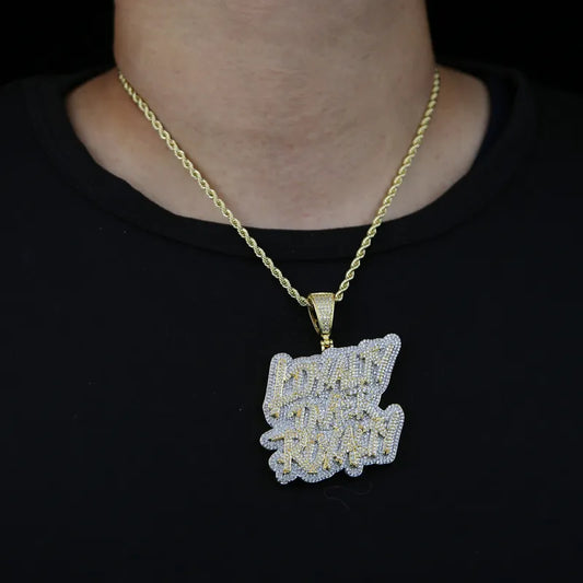 Gold Loyalty Over Royalty Bling Cz Pendant Necklace