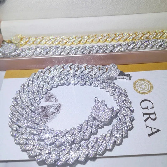 20" Necklace Moissanite 14mm Chain Cuban Link Iced Out