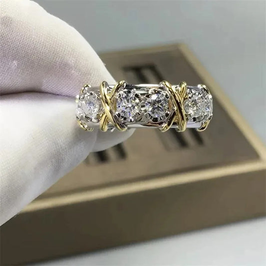 8" Ring 14K White Gold VVS Iced Out Diamond Moissanite