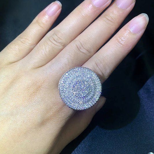 9" Custom Silver Moissanite Diamond Ring VVS Moissanite