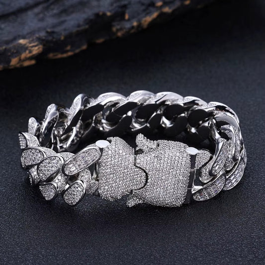 9" Bracelet 925 Sterling Silver Gold Plated 18mm VVS Moissanite LINK 