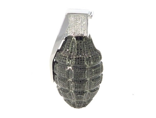 10K White GOLD Hand Grenade Diamond Pendant