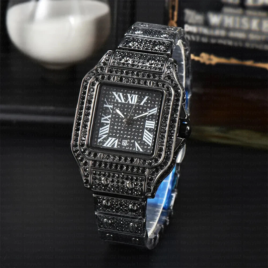 8" Iced Out Diamond Moissanite  Black Watch