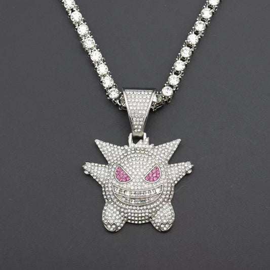 22" Gengar Pedant Necklace Moissanite Chain Cuban Tennis Chain Link Iced Out