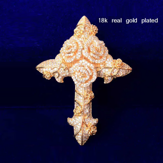 Cross Gold Man Iced Out Pedant VVS Moissanite