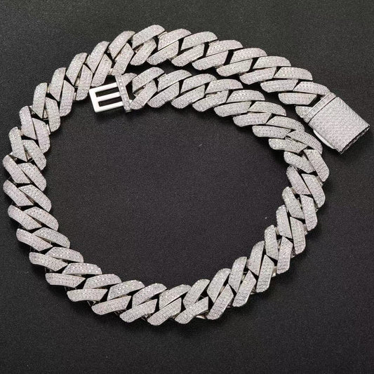 20" Silver Necklace VVS Moissanite Iced Out Cuban Link Chain