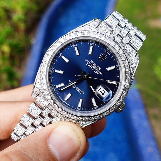 ROLEX DATEJUST 41 – OYSTERSTEEL – BLUE INDEX – JUBILEE – CUSTOM DIAMOND SET