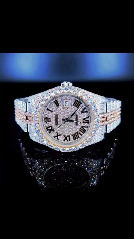 8" Iced Out Diamond Moissanite White Watch