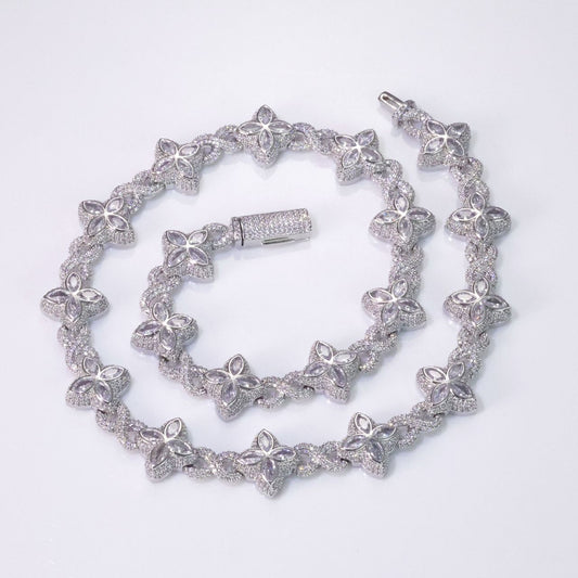 18" Vvs Moissanite Necklace Cuban Chain 925 Sterling Silver Hip Hop Jewelry Marquise Flower Design Cuban Chain