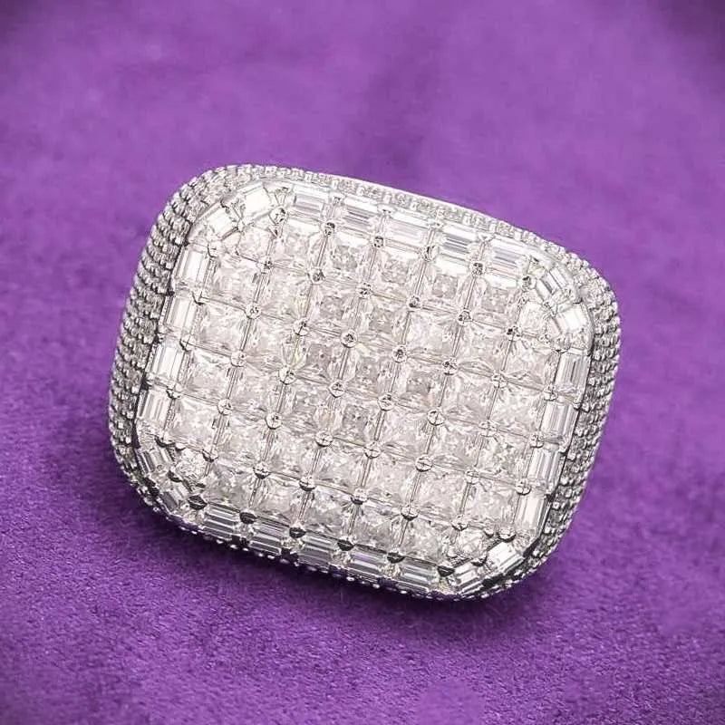9" Ring 14K White Gold VVS Iced Out Diamond Moissanite