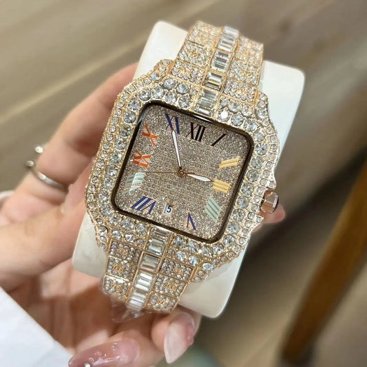 8" Iced Out Diamond Moissanite Gold Watch