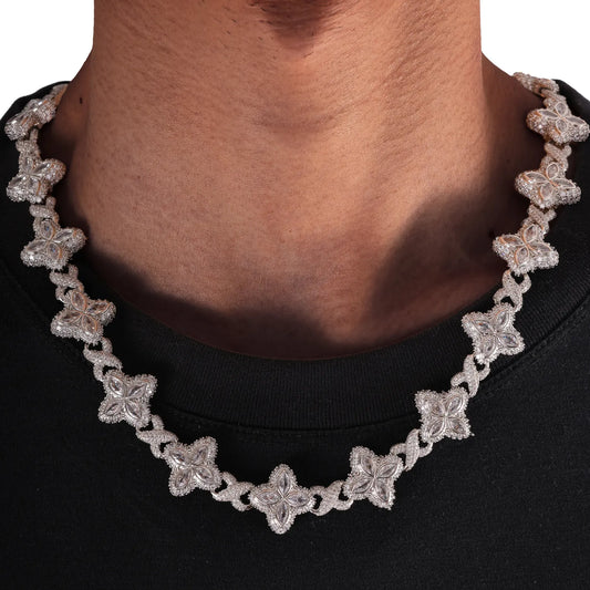 18" Flower Necklace VVS Moissanite Iced Out Cuban Link Chain