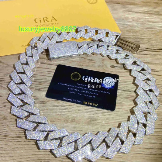20" Silver Necklace VVS Moissanite Iced Out Cuban Link Chain