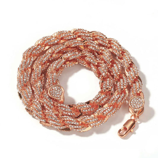 20" Gold Rose Necklace Rope VVS Moissanite Iced Out Cuban Link Chain