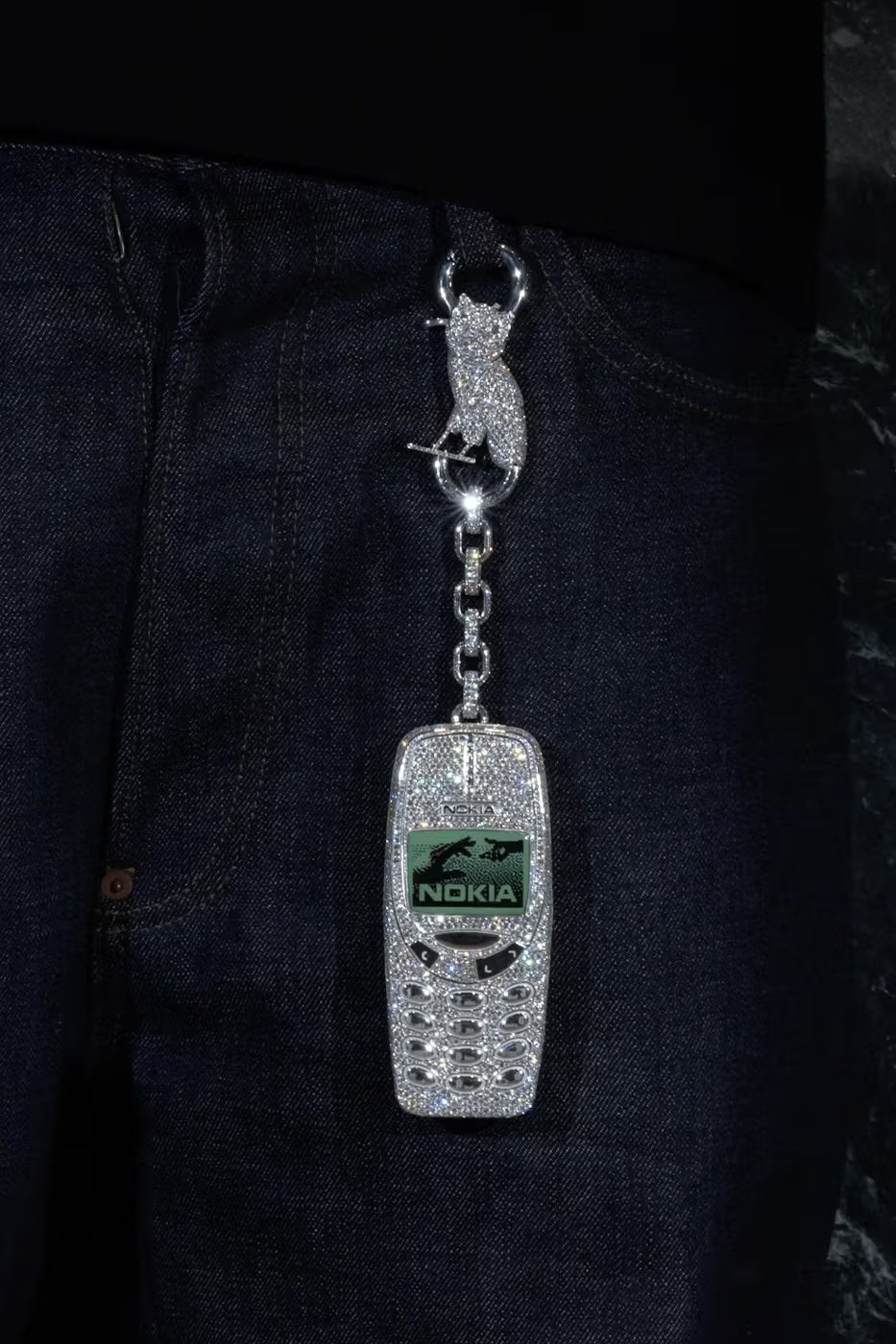 925 Sterling Silver Iced Out Diamond Nokia Phone Pendant