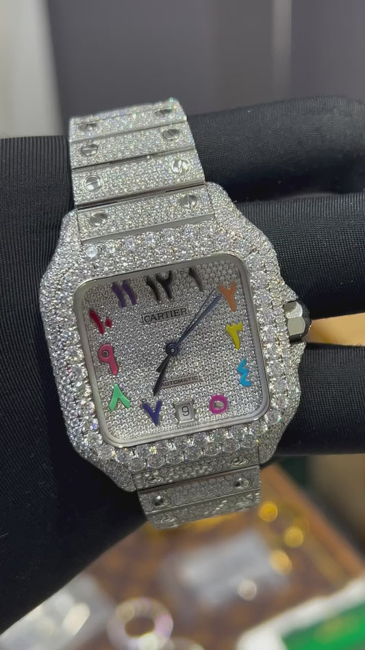 CARTIER MOISSANITE ICED OUT WATCH SWISS MOVEMENT AUTOMATIC WATCH FOR MAN