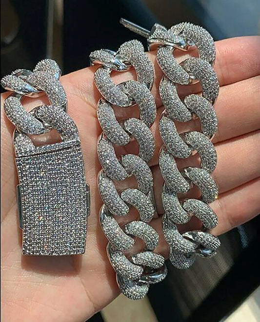 18" Necklace Moissanite Chain Cuban Tennis Chain Link Iced Out
