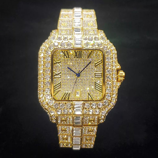 8" Iced Out Diamond Moissanite Gold Watch