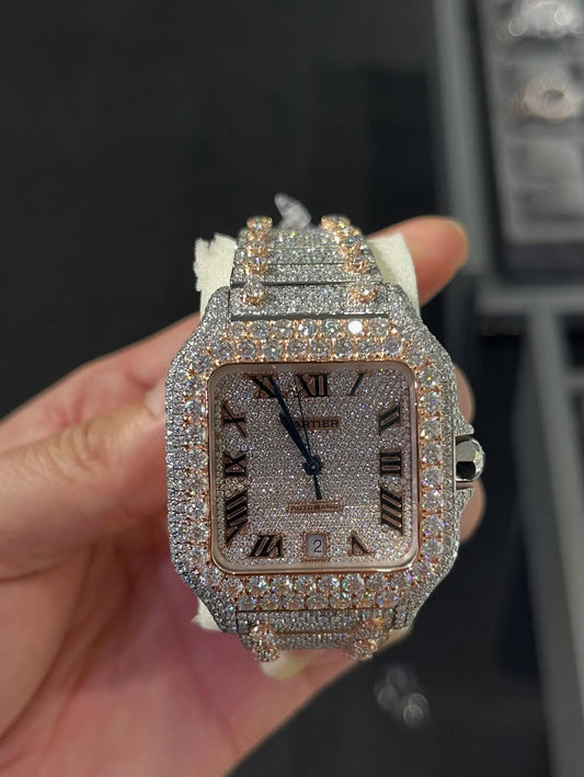 CARTIER MOISSANITE ICED OUT WATCH SWISS MOVEMENT AUTOMATIC WATCH FOR MAN