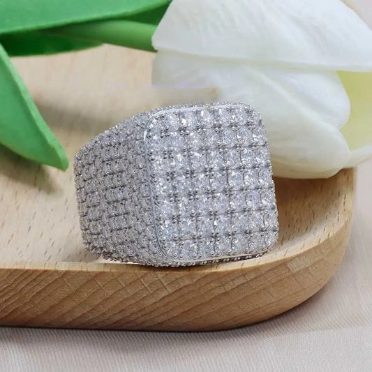 9" Hip Hop Iced Out Vvs Moissanite Ring 925 Silver