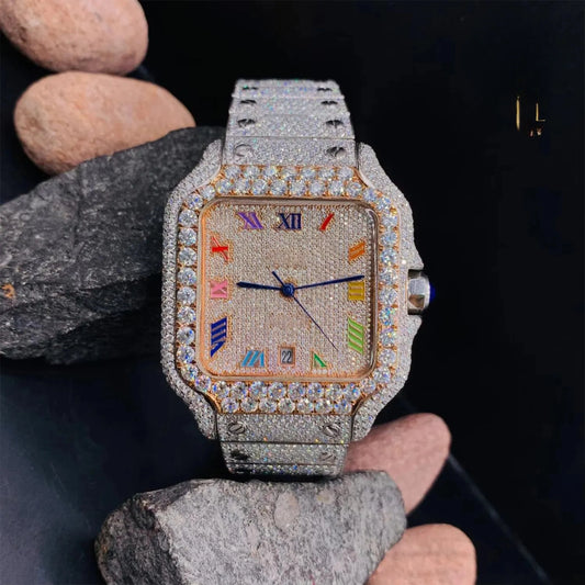 MOISSANITE ICED OUT WATCH SWISS MOVEMENT AUTOMATIC WATCH FOR MAN