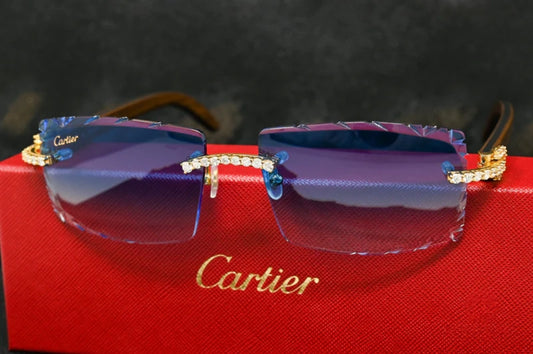 Cartier Blue Glasses Iced Out Diamond Rimless